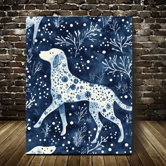 Beautiful Modern Snow Hound Dog Painting 40x60cm Metal Print Ready to Hang - Bella Home Decor