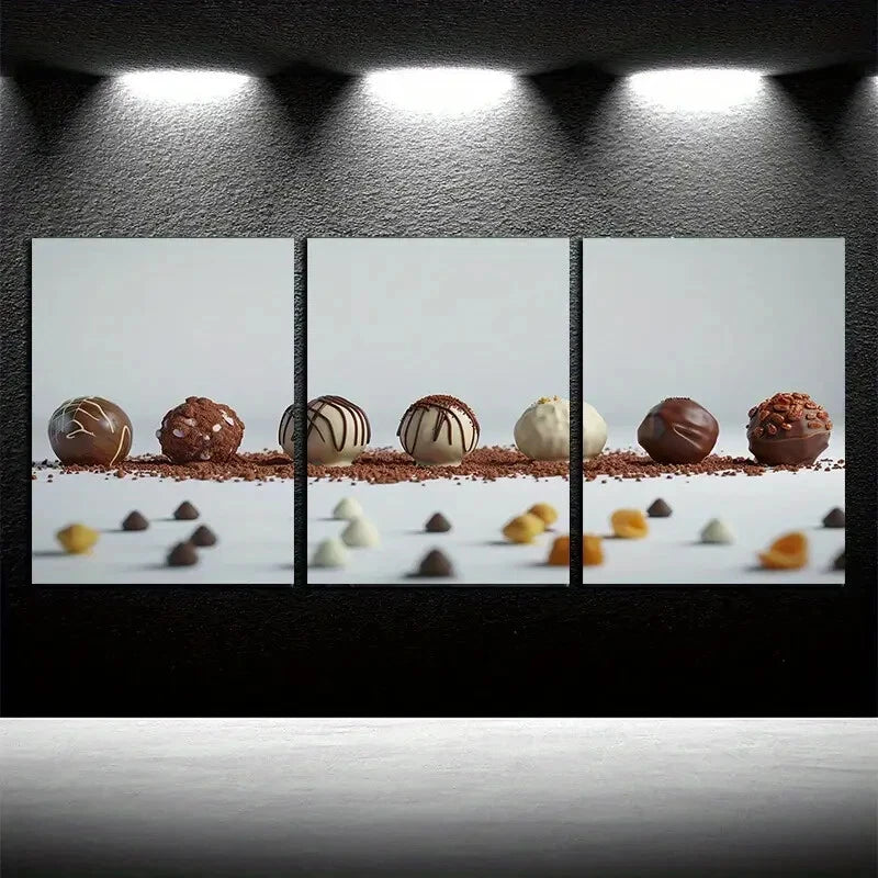 3pcs Decorative Chocolate and Sweets Theme Metal Print Ready to Hang Art - Bella Home Decor