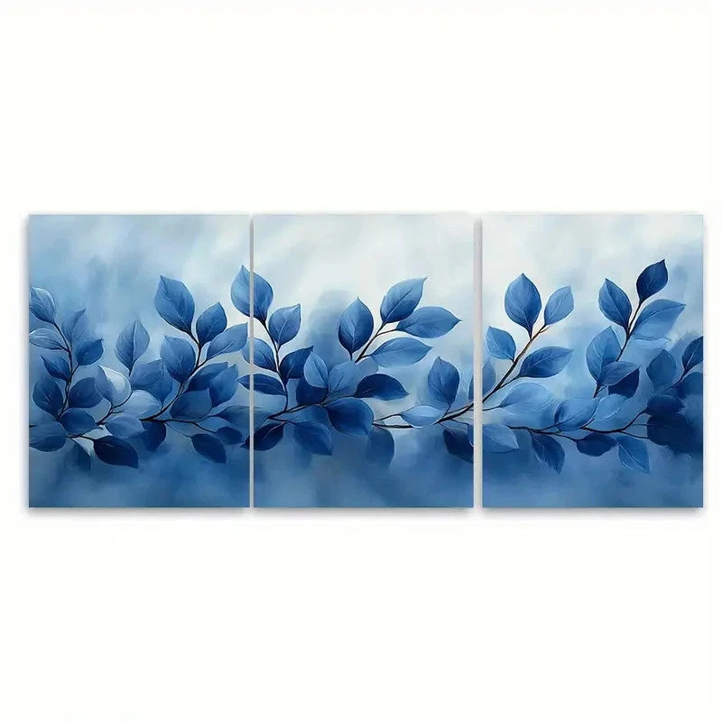 3pcs Floral Foliage Cool Toned Grey Blue Design Wall Art Set Canvas Framed 40x60cm - High Quality Print 100% Australian Made Wall Canvas Ready to Hang - Bella Home Decor