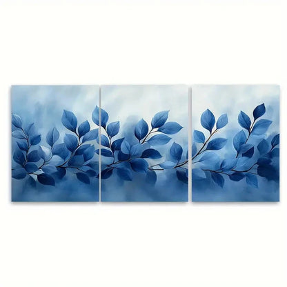 3pcs Floral Foliage Cool Toned Grey Blue Design Wall Art Set Canvas Framed 40x60cm - High Quality Print 100% Australian Made Wall Canvas Ready to Hang - Bella Home Decor