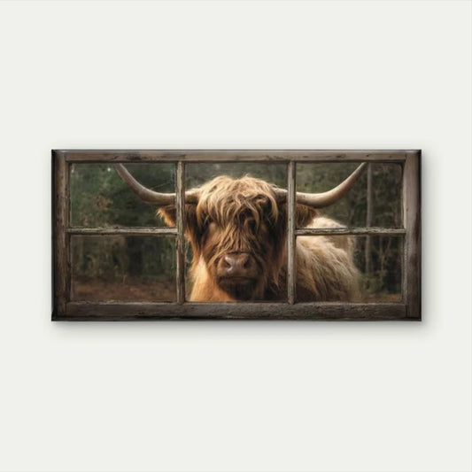 Highland Cow Scottish Cow Wall Art Canvas Office Home Room Framed 120x60cm