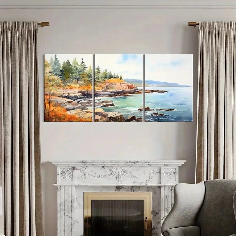3pcs Watercolor Style Landscape Coastal Scenery Metal Print Ready to Hang Art - Bella Home Decor