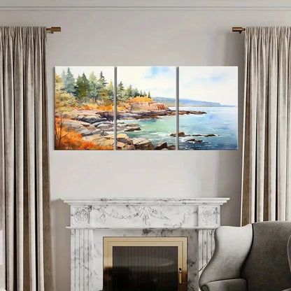 3pcs Watercolor Style Landscape Coastal Scenery Metal Print Ready to Hang Art - Bella Home Decor
