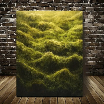 Beautiful Emerald Moss Grassland Painting 40x60cm Metal Print Ready to Hang - Bella Home Decor