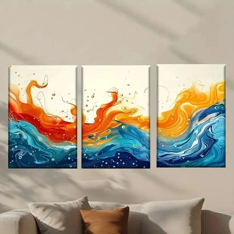 3pcs Abstract Painting with Water And Orange Wall Art Set Canvas Framed 40x60cm - High Quality Print 100% Australian Made Wall Canvas Ready to Hang - Bella Home Decor