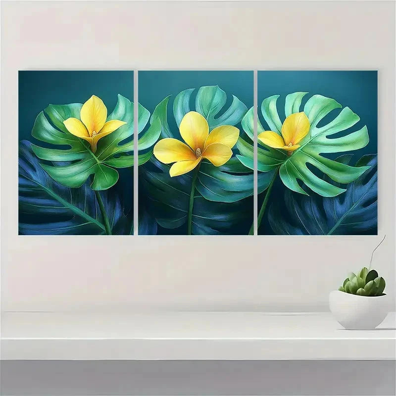 3pcs Sage Green Tropical Monstera Leaf S Wall Art Set Canvas Framed 60x90cm - High Quality Print 100% Australian Made Wall Canvas Ready to Hang - Bella Home Decor