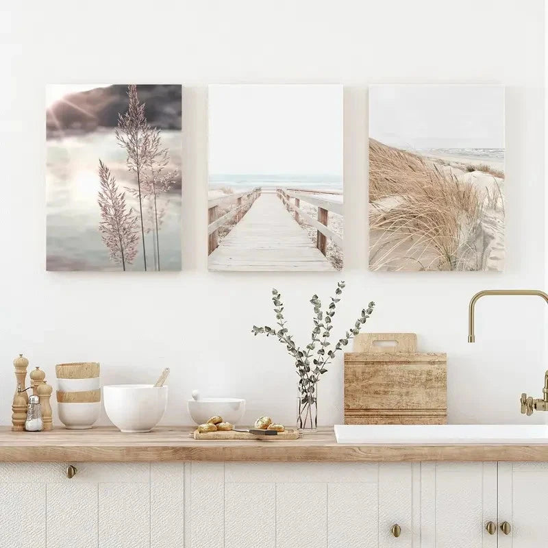 3pcs Coastal Beach Classic & Modern Boho Ocean Metal Print Ready to Hang Art - Bella Home Decor