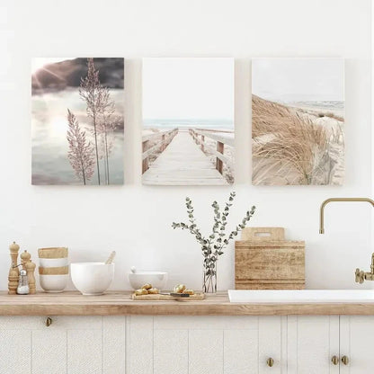 3pcs Coastal Beach Classic & Modern Boho Ocean Metal Print Ready to Hang Art - Bella Home Decor