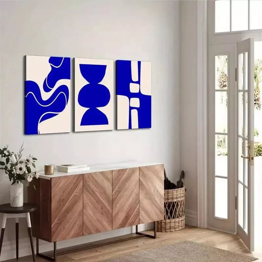 3pcs Minimalist Abstract Art, Bright Blue Canvas Wall Art Set Canvas Framed 50x70cm - High Quality Print 100% Australian Made Wall Canvas Ready to Hang