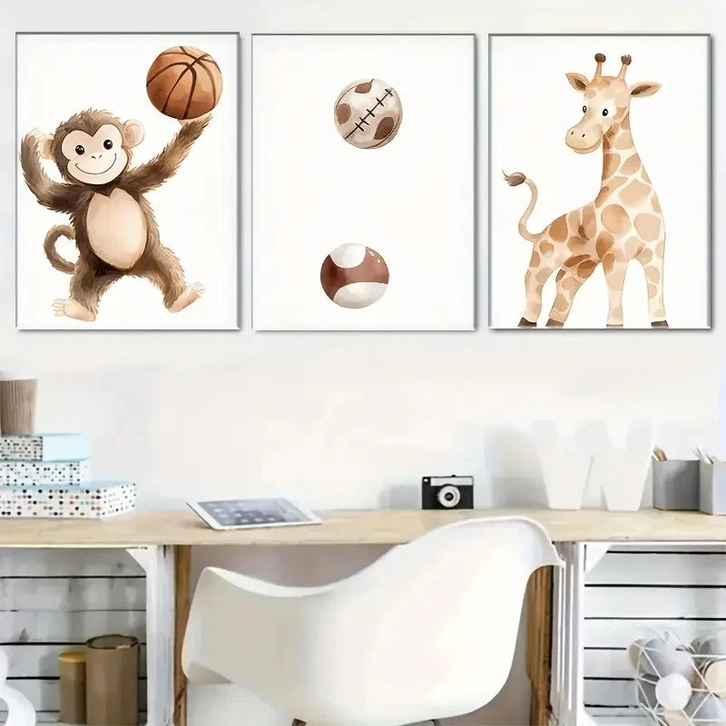 3pcs Adorable Watercolor Animals Designs Metal Print Ready to Hang Art - Bella Home Decor