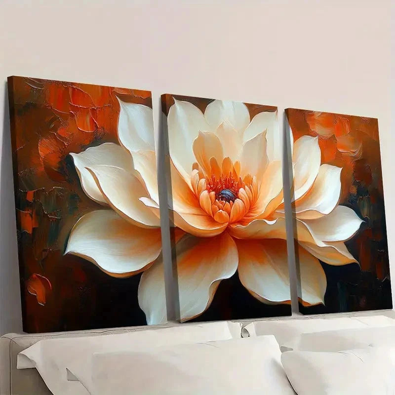 3pcs Beige Flower Art Flower Orange A  Wall Art Set Canvas Framed 60x90cm - High Quality Print 100% Australian Made Wall Canvas Ready to Hang - Bella Home Decor