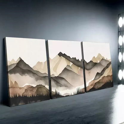 3pcs Beige & Grey Mountains Wall Art Set Canvas Framed 50x70cm - High Quality Print 100% Australian Made Wall Canvas Ready to Hang