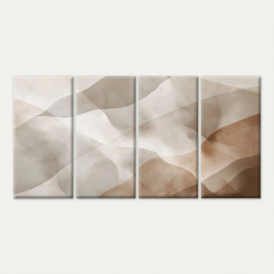 4pcs Minimalist Beige and Brown Wavy Wall Art Canvas Framed 45x80cm - High Quality Print 100% Australian Made Wall Canvas Ready to Hang