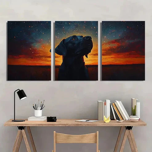 3pcs Starry Sky Dog Vibrant Colors  Wall Art Set Canvas Unframed - High Quality Print 100% Australian Made Wall Canvas