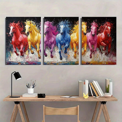 3pcs Colorful Horses Animal Abstract Metal Print Ready to Hang Art - Bella Home Decor