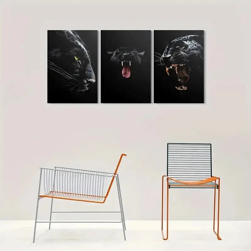 3pcs Black Panther Modern Animal Metal Print Ready to Hang Art - Bella Home Decor
