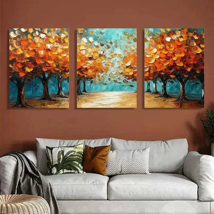 3pcs Autumn Twin Trees Canvas Art Collection Metal Print Ready to Hang Art