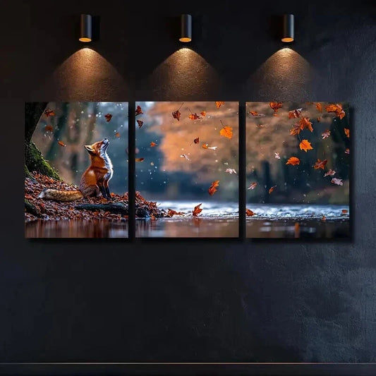 3pcs A Red Fox Is Sitting on River Bank Wall Art Set Canvas Framed 50x70cm - High Quality Print 100% Australian Made Wall Canvas Ready to Hang