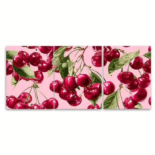 3pcs Disco Ball Cherry Print Wall Art Set Canvas Framed 50x70cm - High Quality Print 100% Australian Made Wall Canvas Ready to Hang