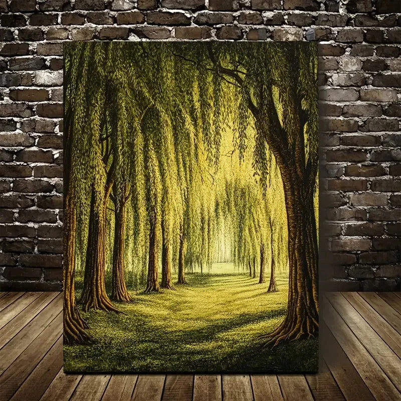 Beautiful Flourishing Willow Forest Serene Green 40x60cm Metal Print Ready to Hang - Bella Home Decor
