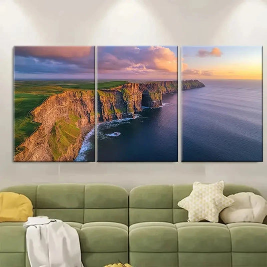 3pcs Moher Atlantic Ocean Burren Ireland E Wall Art Set Canvas Framed 60x90cm - High Quality Print 100% Australian Made Wall Canvas Ready to Hang