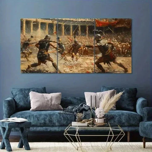 3pcs Roman Gladiator Battle RG Wall Art Canvas Unframed – High Quality Print 100% Australian Made Wall Canvas