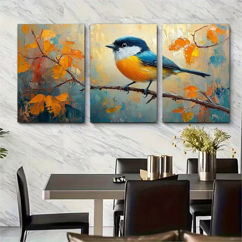 3pcs Chickadee Painting Metal Print Ready to Hang Art - Bella Home Decor