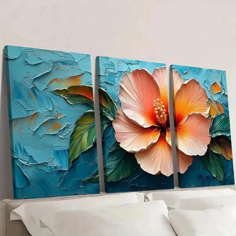 3pcs Hibiscus Painting Flowers CJ  Wall Art Set Canvas Framed 40x60cm - High Quality Print 100% Australian Made Wall Canvas Ready to Hang