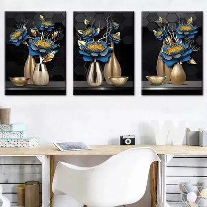 3pcs Modern and fashionable flower potted Wall Art Set Canvas Framed 60x90cm - High Quality Print 100% Australian Made Wall Canvas Ready to Hang - Bella Home Decor