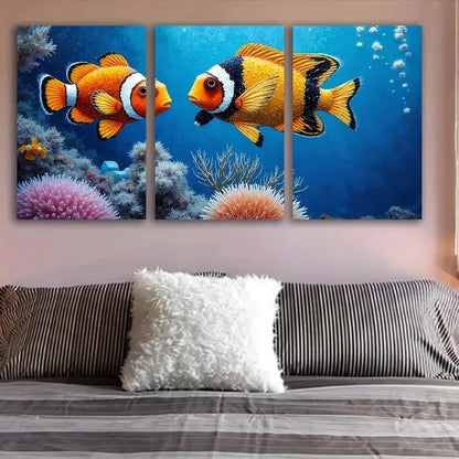 3pcs Clownfish Underwater Scene Decor Wall Art Set Canvas Framed 50x70cm - High Quality Print 100% Australian Made Wall Canvas Ready to Hang - Bella Home Decor
