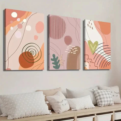 3pcs Abstract Modern Boho Style Geometric Shape Wall Art Set Canvas Unframed - High Quality Print 100% Australian Made Wall Canvas - Bella Home Decor