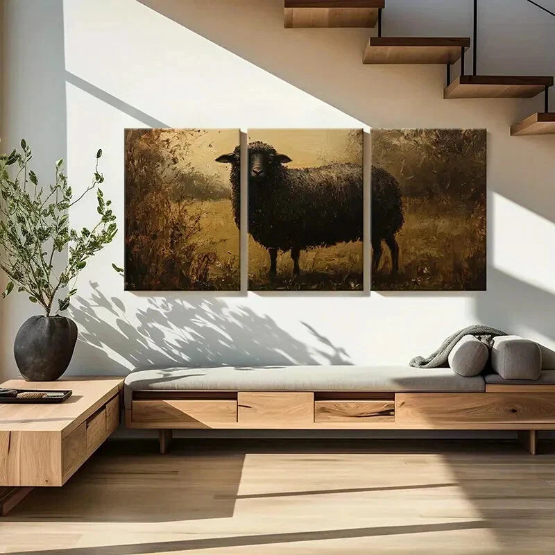 3pcs Artistic Black Sheep Painting Farmhouse Metal Print Ready to Hang Art - Bella Home Decor