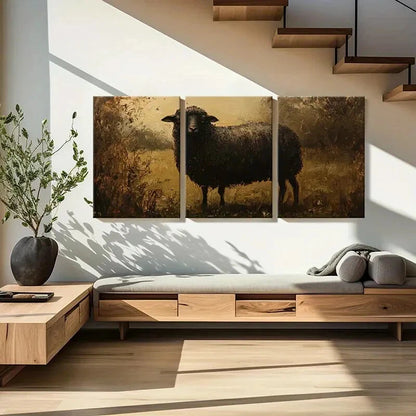 3pcs Artistic Black Sheep Painting Farmhouse Metal Print Ready to Hang Art - Bella Home Decor