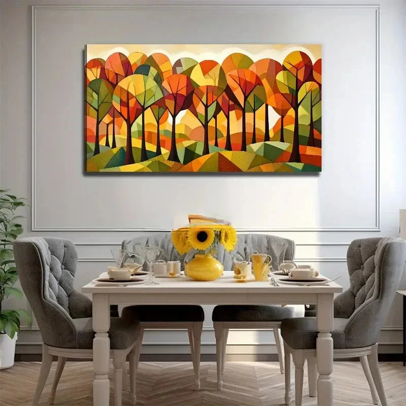 Vibrant Autumn Forest Wall Art Canvas Office Home Room Framed 120x60cm