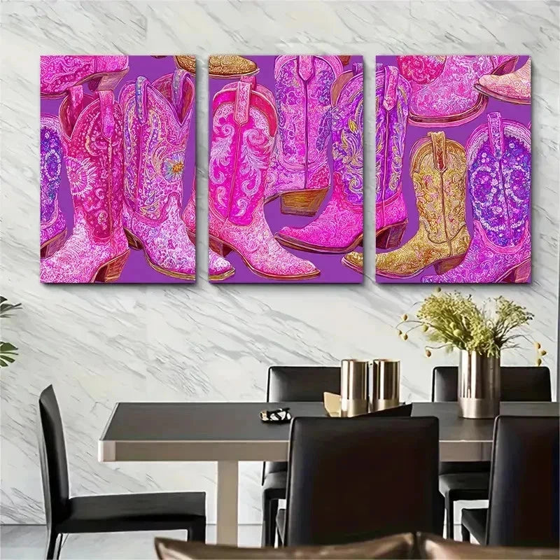 3pcs Abstract Funky Western Painting Perfect Wall Art Set Canvas Framed 50x70cm - High Quality Print 100% Australian Made Wall Canvas Ready to Hang - Bella Home Decor