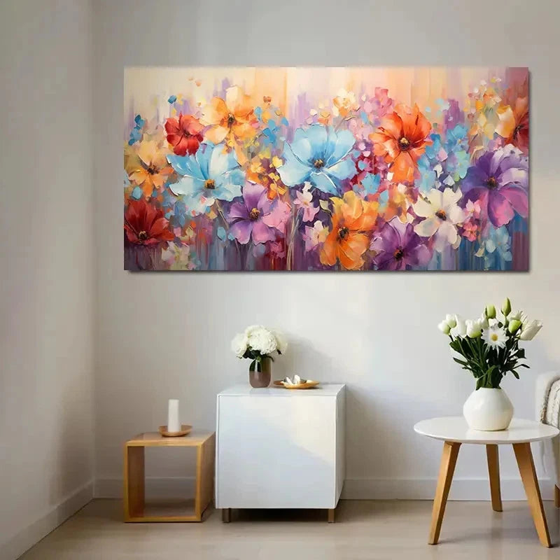 Vibrant Abstract Floral Bloom Wall Art Canvas Office Home Room Framed 120x60cm