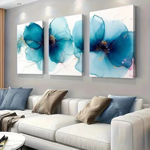 3pcs Abstract Blue Floral Watercolor Flower Perfect Wall Art Canvas Unframed – High Quality Print 100% Australian Made Wall Canvas