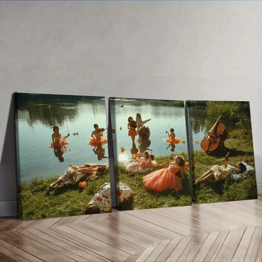 3pcs Concert by the lake Wall Art Set Canvas Framed 40x60cm - High Quality Print 100% Australian Made Wall Canvas Ready to Hang