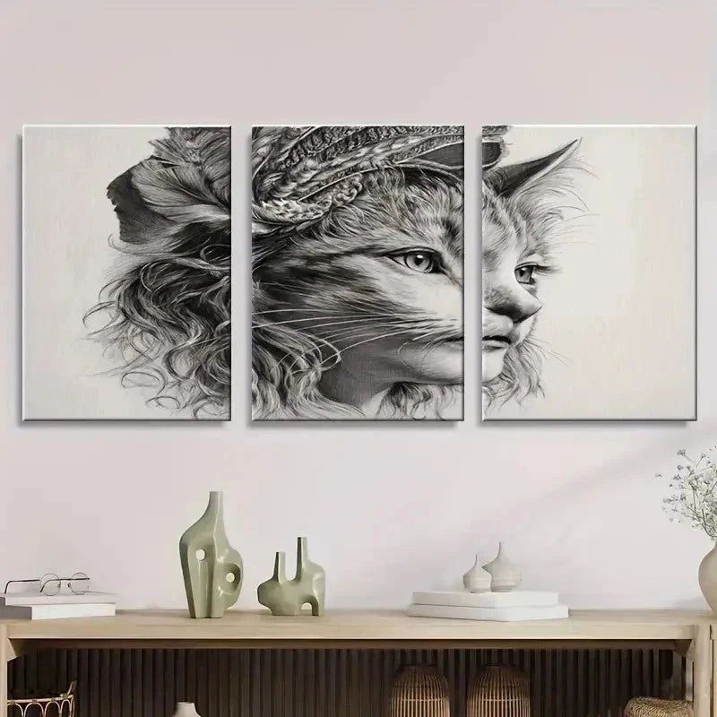 3pcs Simulation Pencil Drawing Wall Art Set Canvas Framed 40x60cm - High Quality Print 100% Australian Made Wall Canvas Ready to Hang