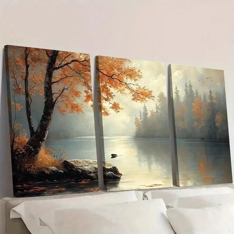3pcs Rustic Tree River Landscape KO     Wall Art Set Canvas Framed 40x60cm - High Quality Print 100% Australian Made Wall Canvas Ready to Hang