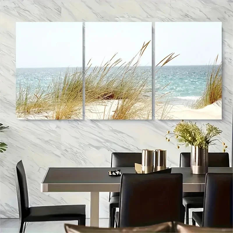 3pcss Beach Grass Art Panels Coastal Ocean View Metal Print Ready to Hang Art