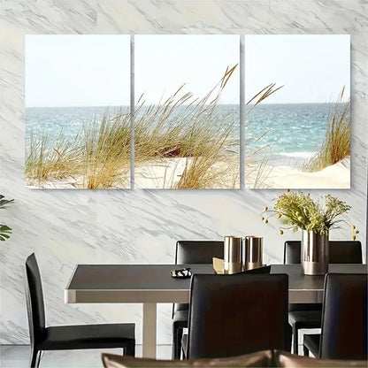 3pcss Beach Grass Art Panels Coastal Ocean View Metal Print Ready to Hang Art