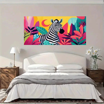 Tropical Jungle Zebra Wall Art Canvas Office Home Room Framed 120x60cm