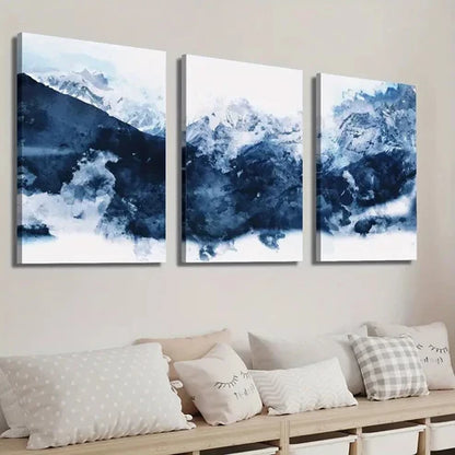 3pcs Watercolor Style Abstract Blue Mountains Wall Art Set Canvas Unframed - High Quality Print 100% Australian Made Wall Canvas