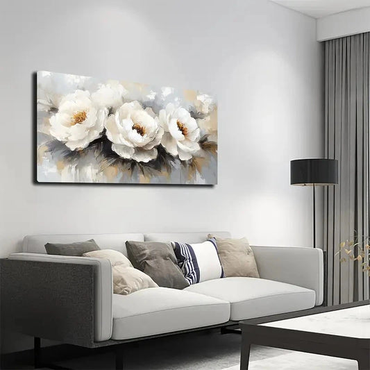Three Blooming White Peonies Wall Art Canvas Office Home Room Framed 120x60cm