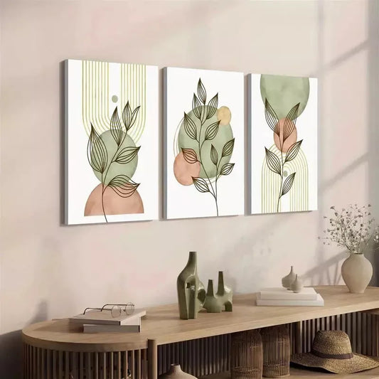 3pcs Boho Botanical Leaves Chic Canvas Framed 40x60cm - High Quality Print 100% Australian Made Wall Canvas Ready to Hang - Bella Home Decor