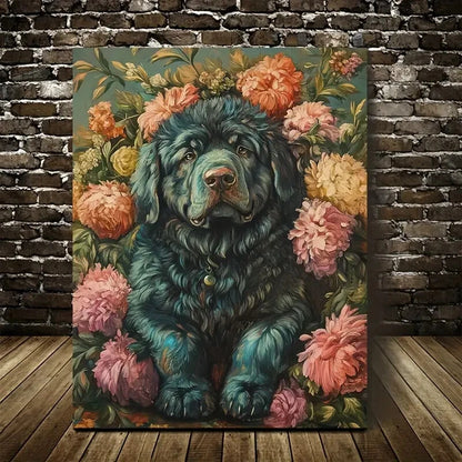 Vibrant Floral Tibetan Mastiff Dog Painting 40x60cm Metal Print Ready to Hang