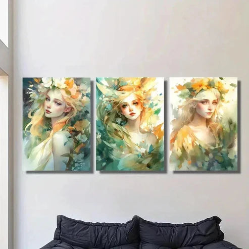 3pcs Magical Water Fairy Elf Girl Wall Art Set Canvas Unframed - High Quality Print 100% Australian Made Wall Canvas