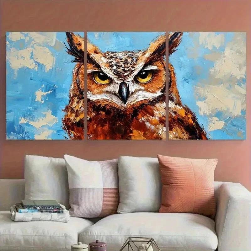 3pcs Owl Wild Bird Illustration Metal Print Ready to Hang Art - Bella Home Decor