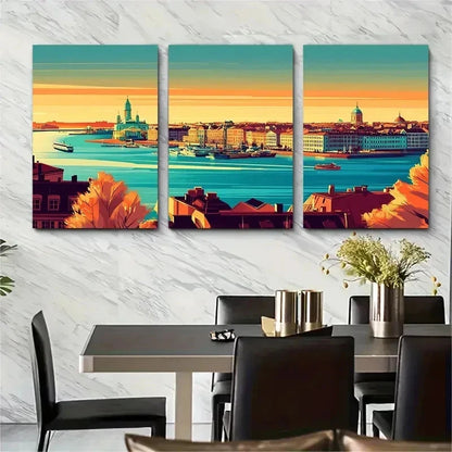 3pcs Vibrant Nordic & Scandinavian Lands Perfect Wall Art Set Canvas Framed 50x70cm - High Quality Print 100% Australian Made Wall Canvas Ready to Hang